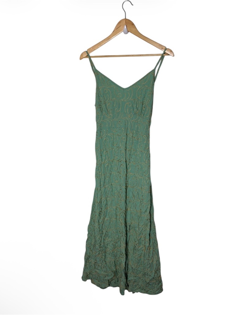 ELSTA by CSN green embroidered cutout tie back midi dress with front slit  S/M